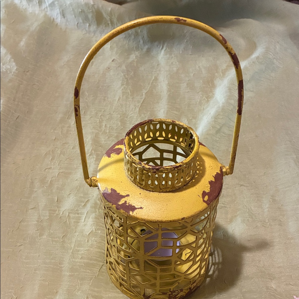 Vintage-Style Yellow Lantern Candle Holder
